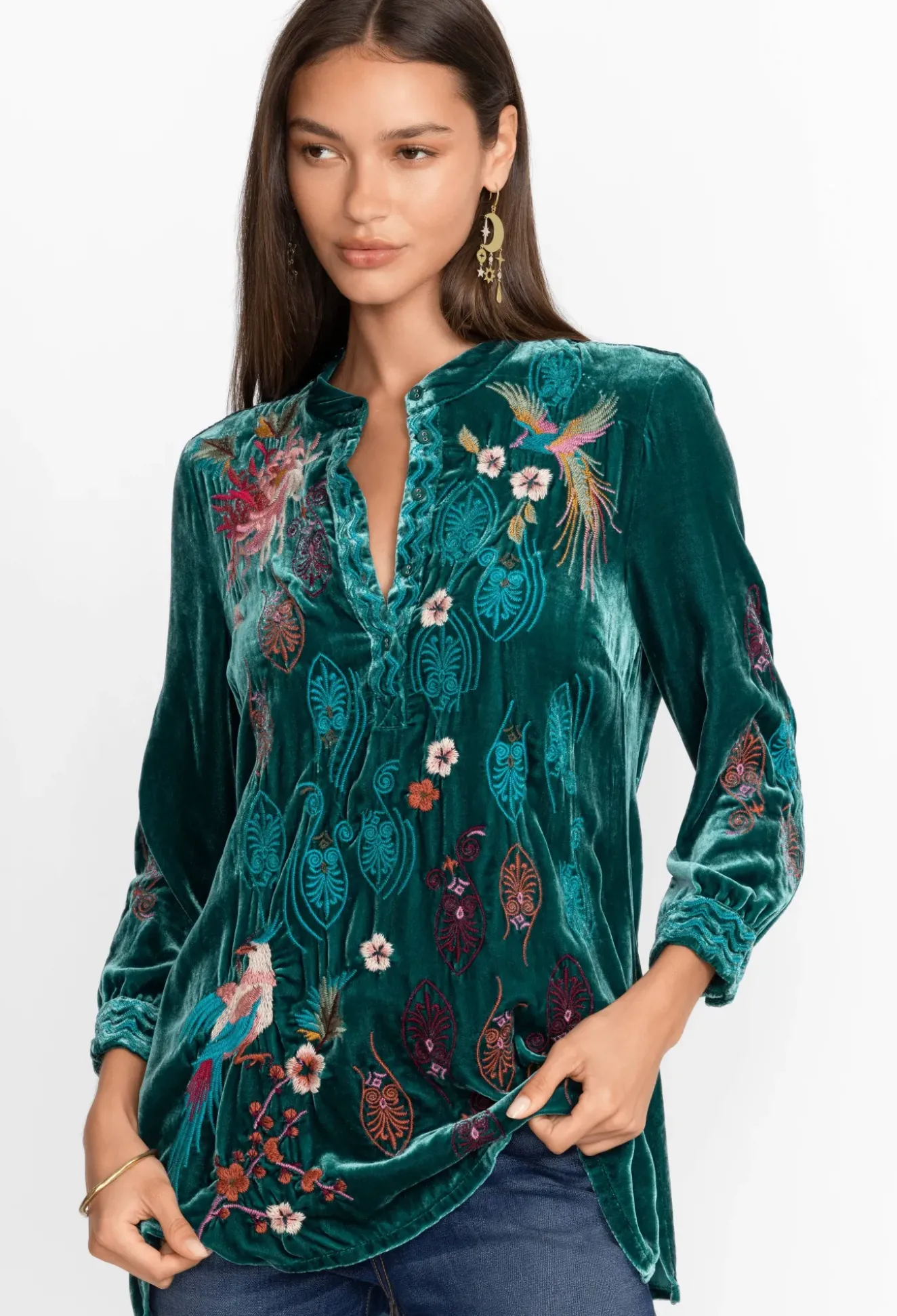 Ashira Velvet Henley Shirt Tunic