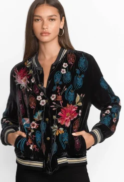 Ashira Velvet Snap Front Bomber Jacket