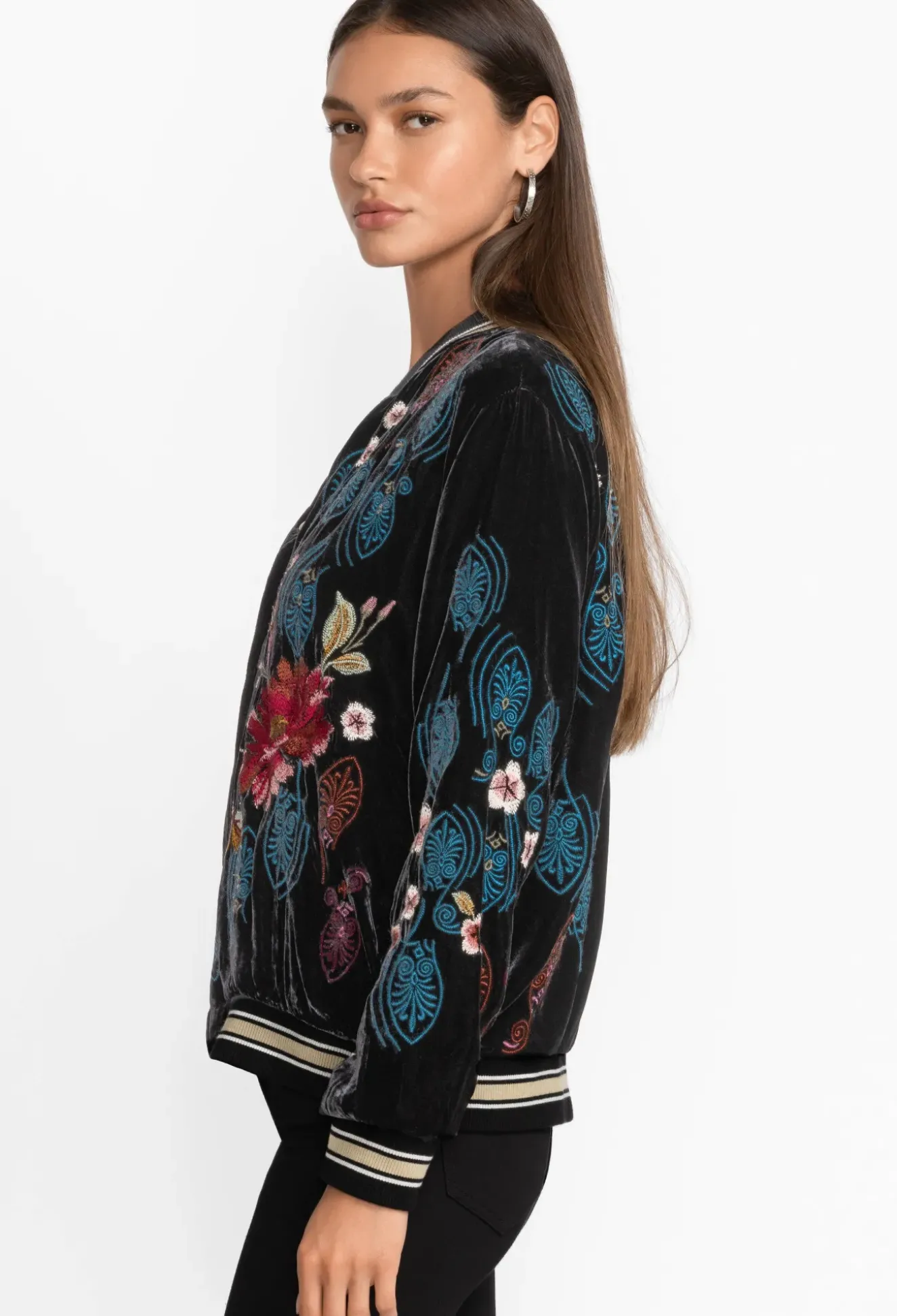 Ashira Velvet Snap Front Bomber Jacket