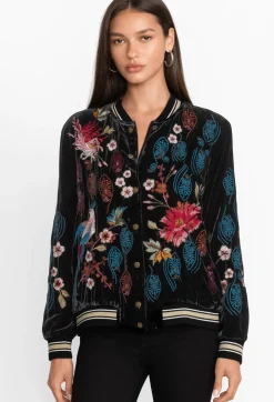 Ashira Velvet Snap Front Bomber Jacket