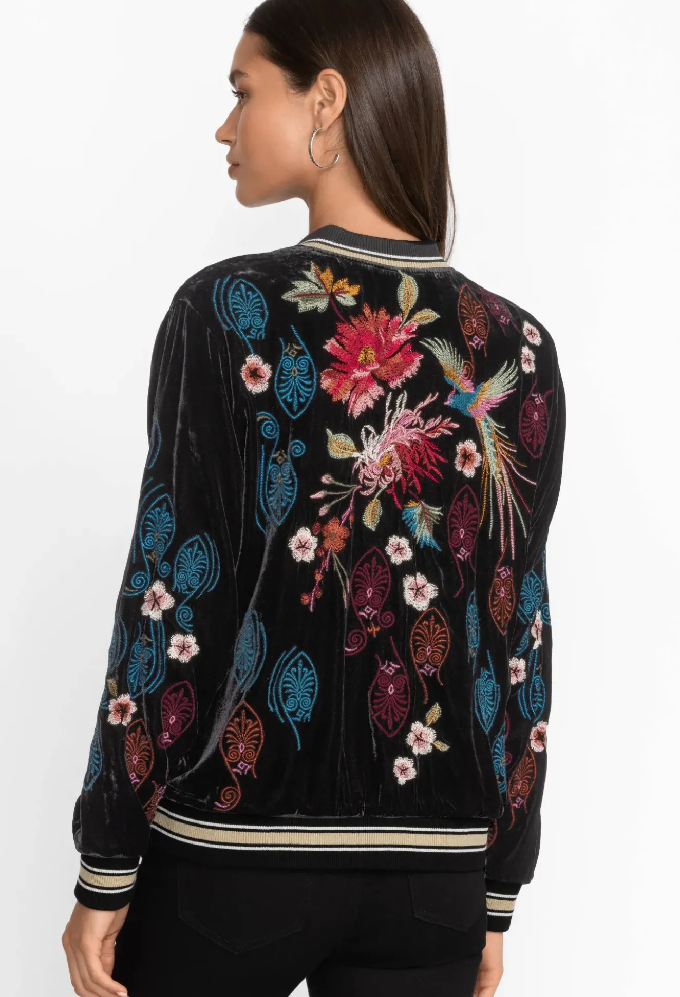 Ashira Velvet Snap Front Bomber Jacket