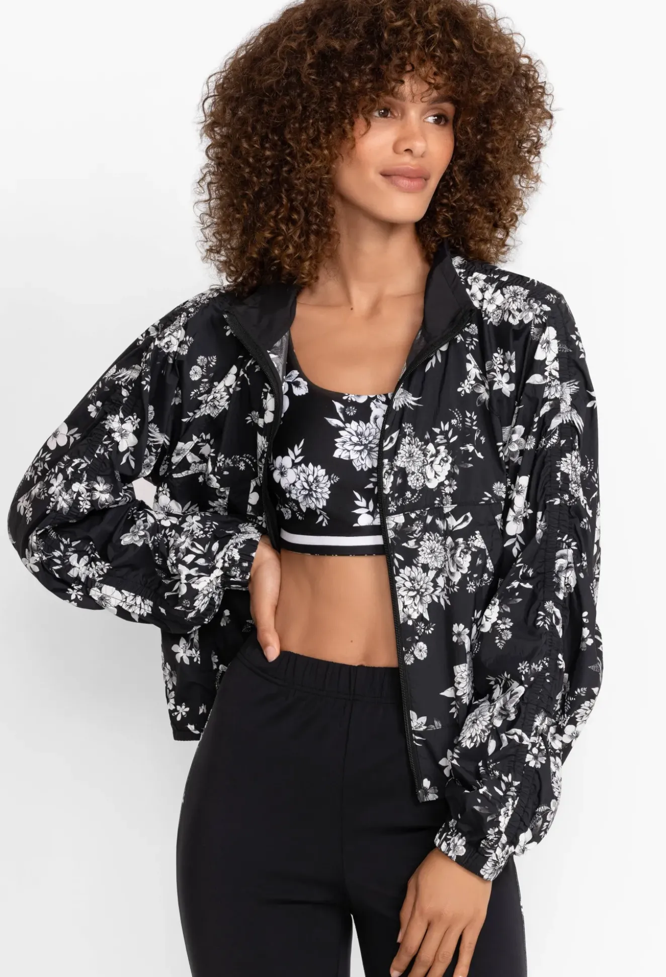 Bee Active Ruched Sleeve Parachute Jacket