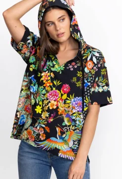 Black Dreamer Short Sleeve Notched Pullover Hoodie