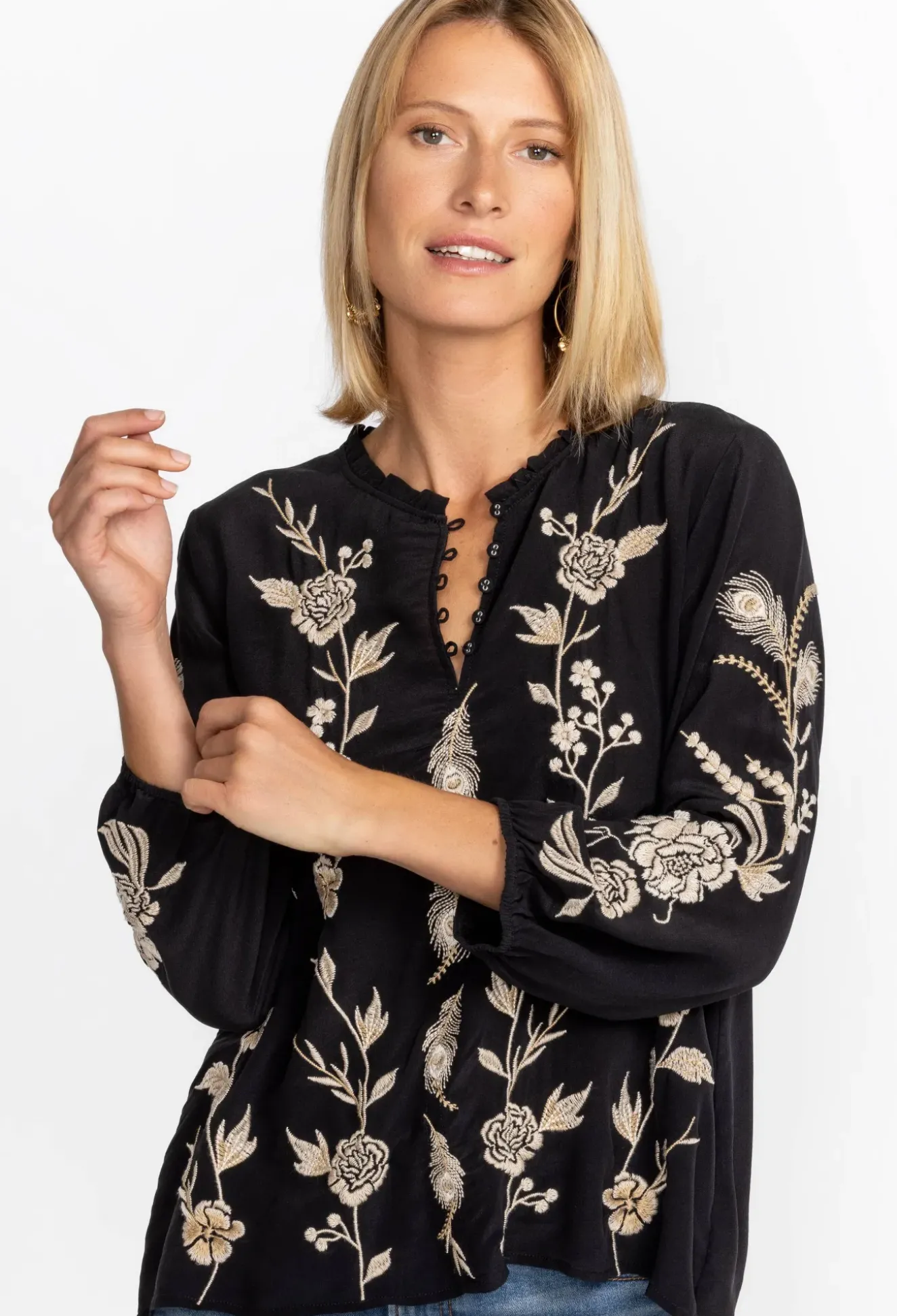 Calipso Button Neck Field Blouse