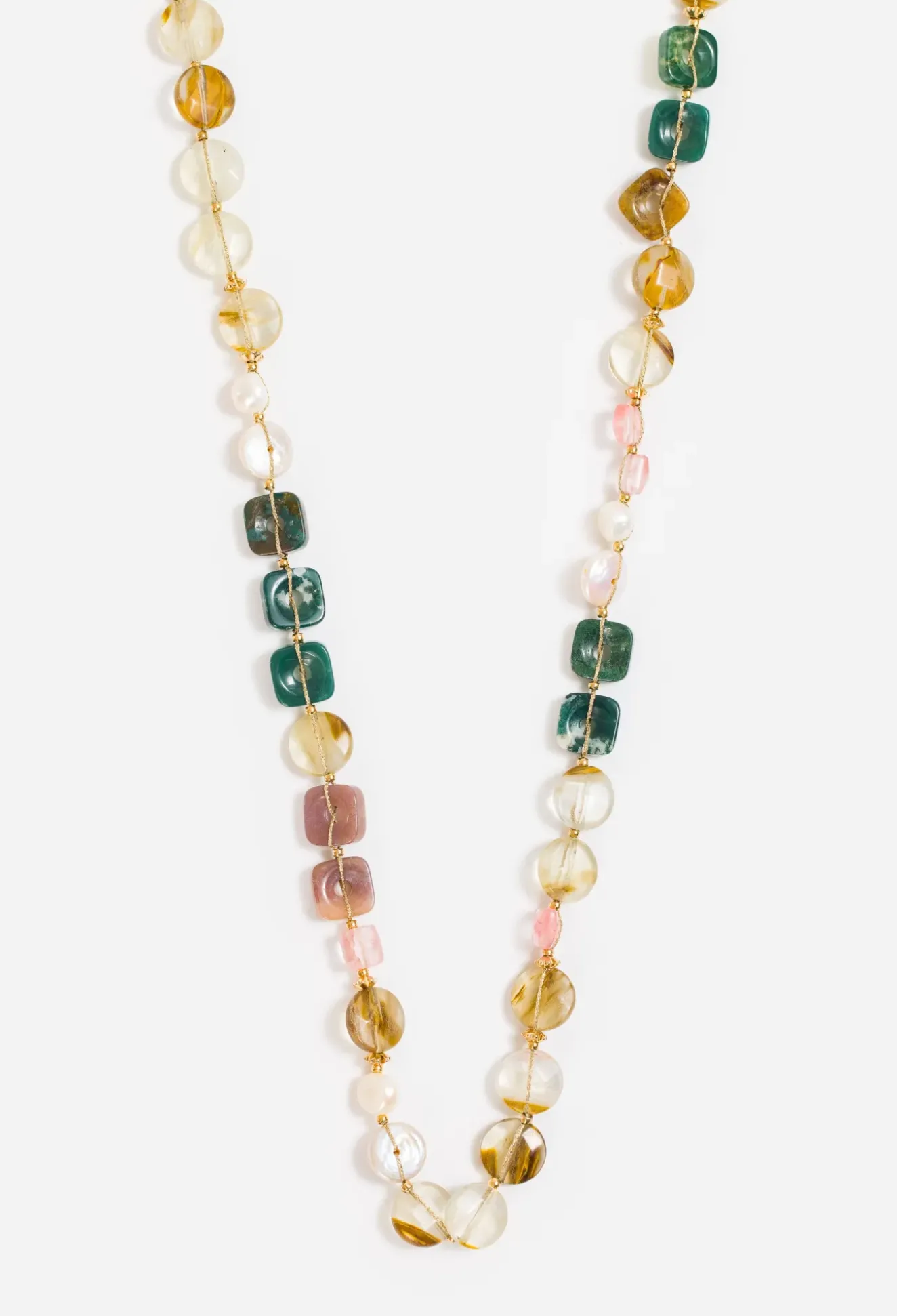 Flat Stone Bead Necklace