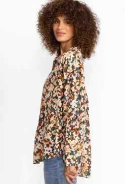 Floral Half Placket Button Top