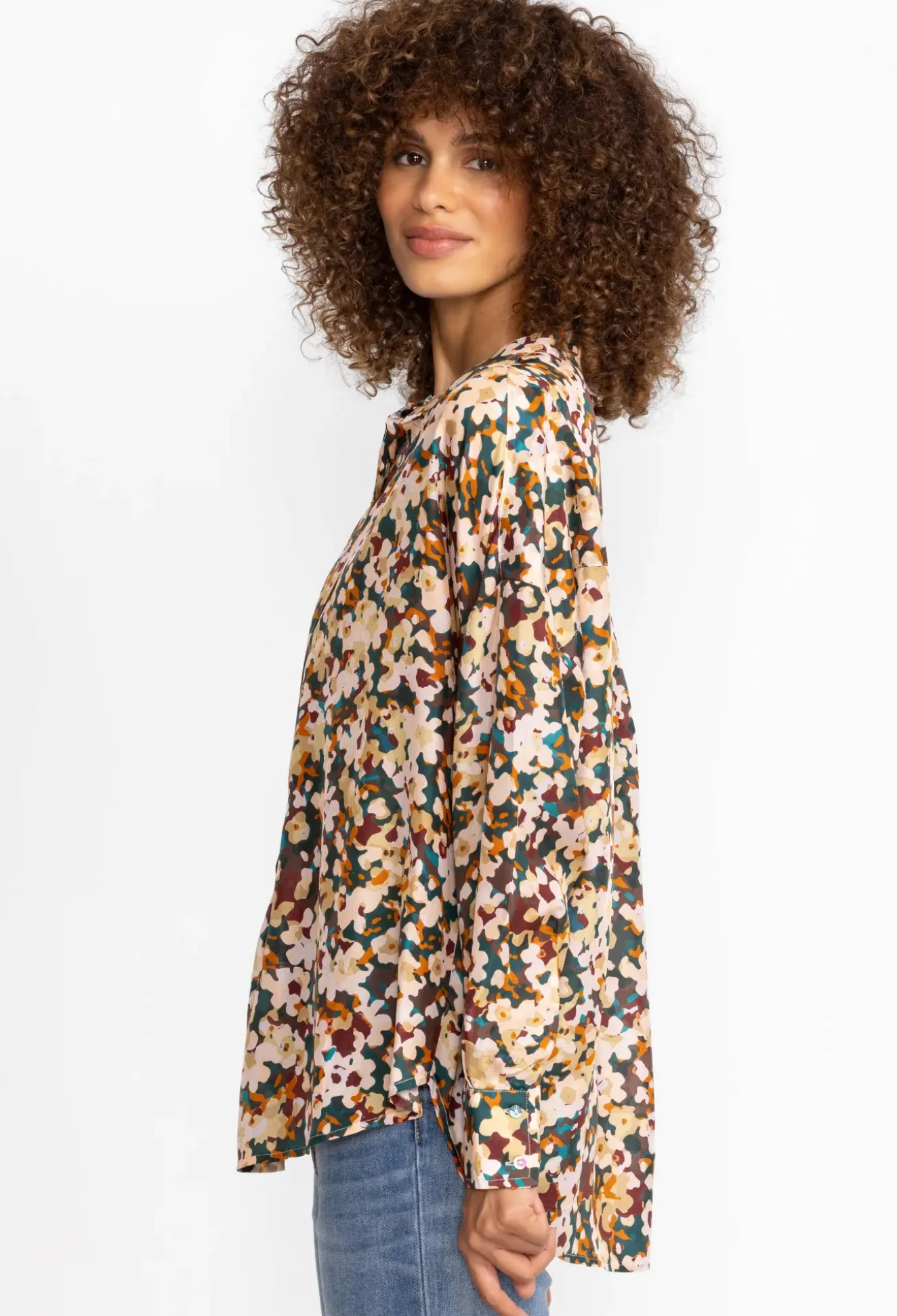 Floral Half Placket Button Top