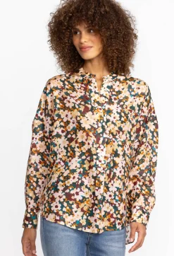 Floral Half Placket Button Top