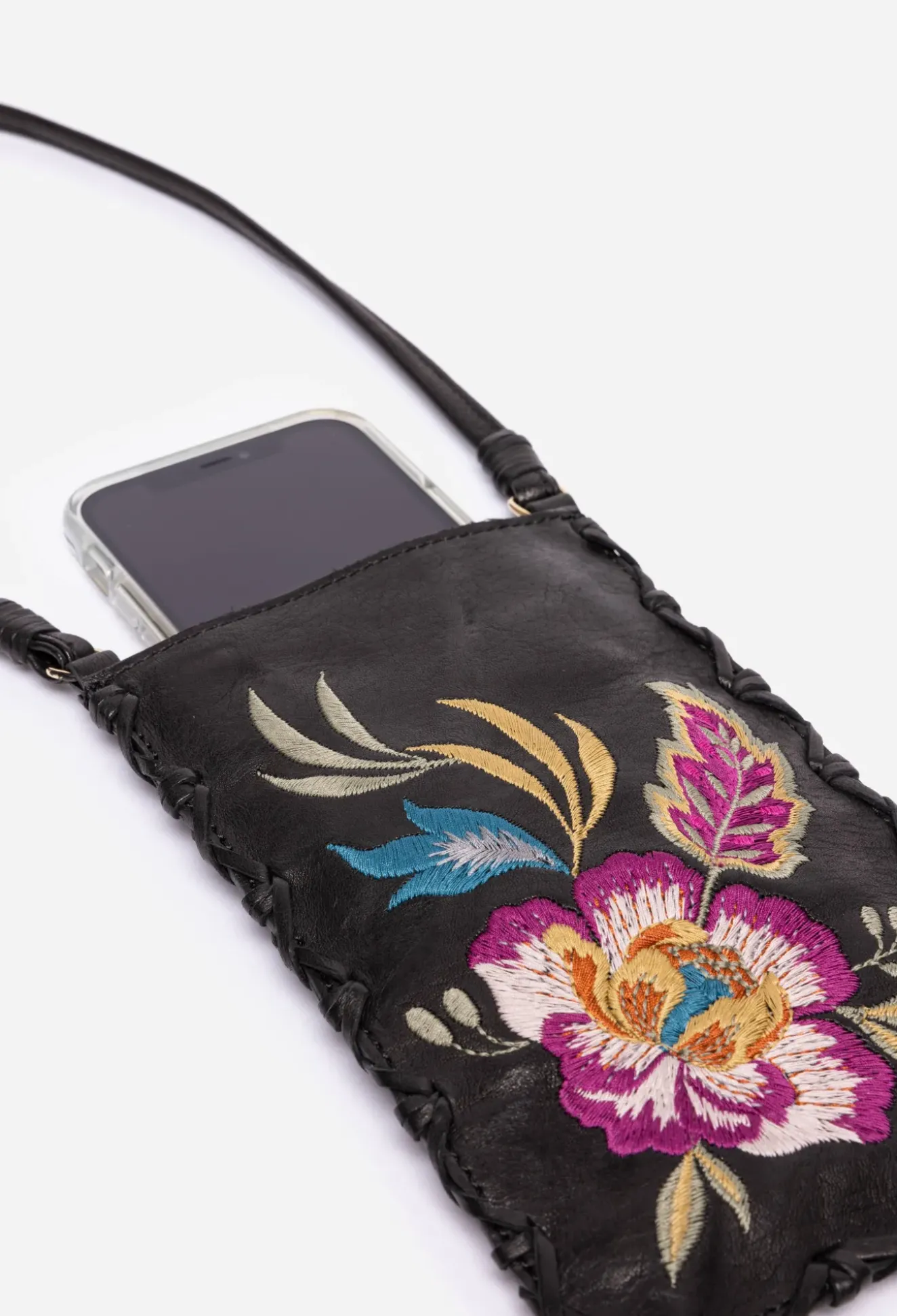 Floreale Whipstitch Italian Leather Cell Phone Crossbody