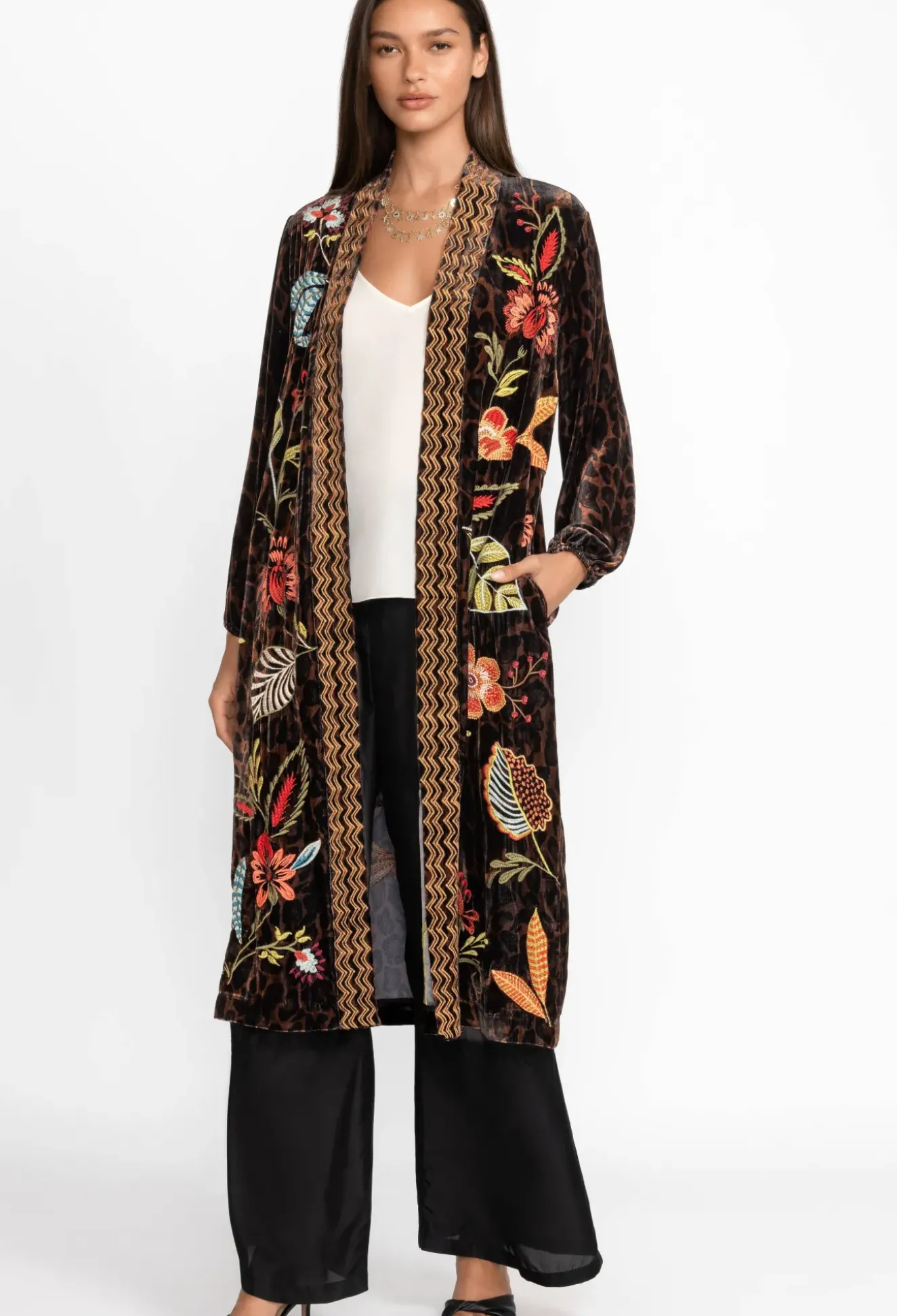 Isabella Velvet Bishop Sleeve Kimono Coat