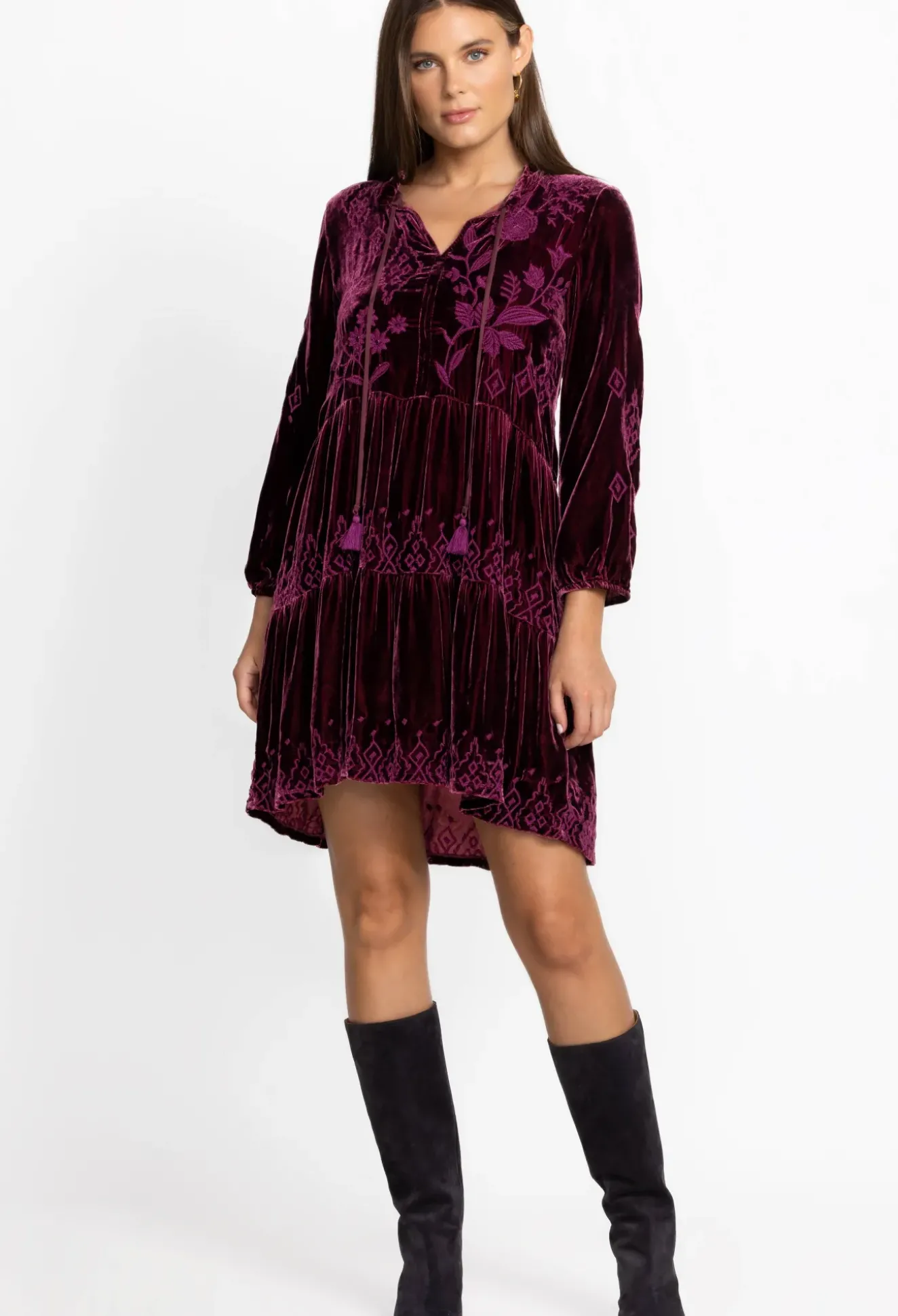 Ivey Velvet Field Tiered Dress
