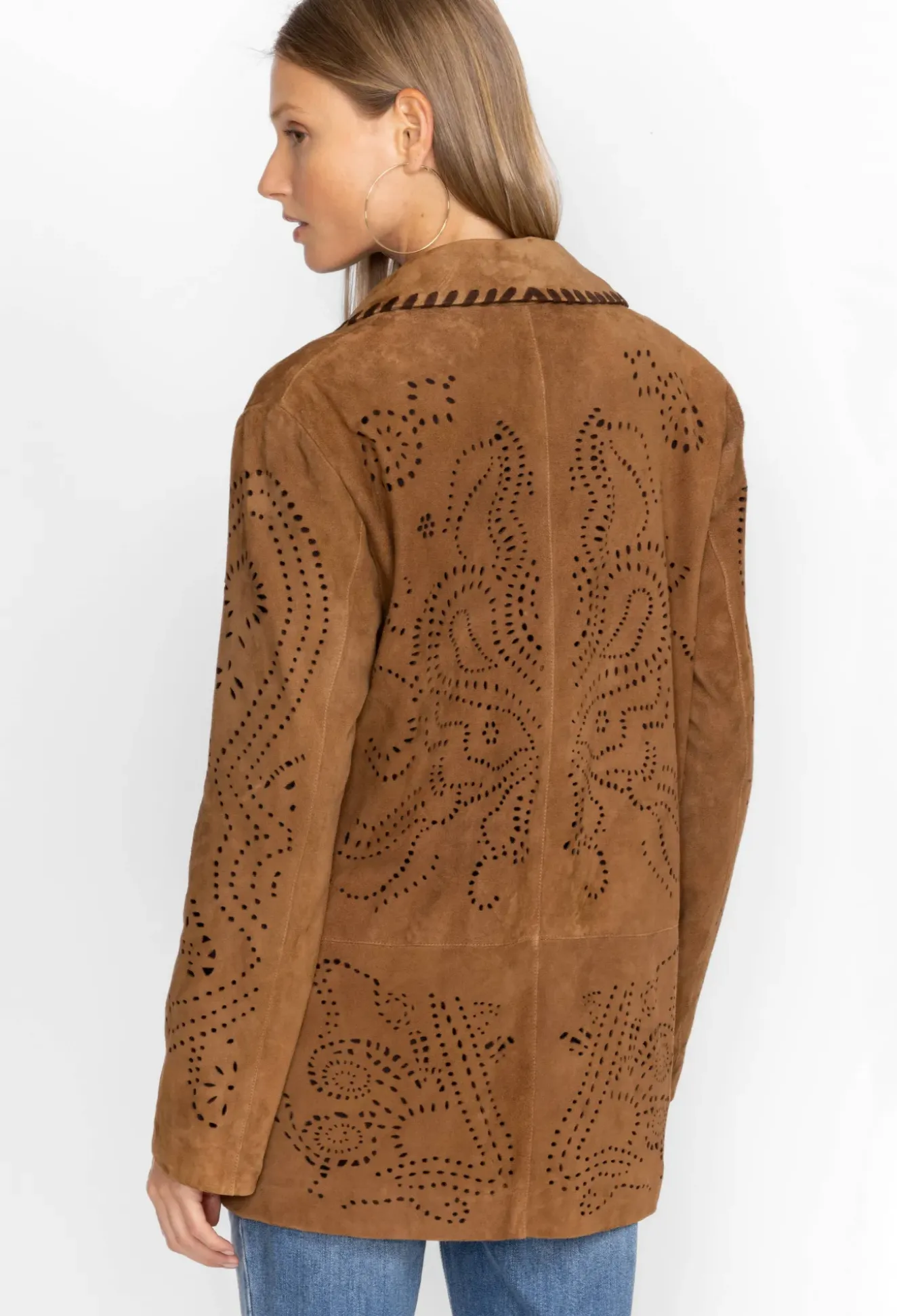 Laser Cut Suede Whipstitch Blazer
