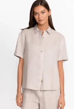 Linen Cuff Sleeve Camp Shirt