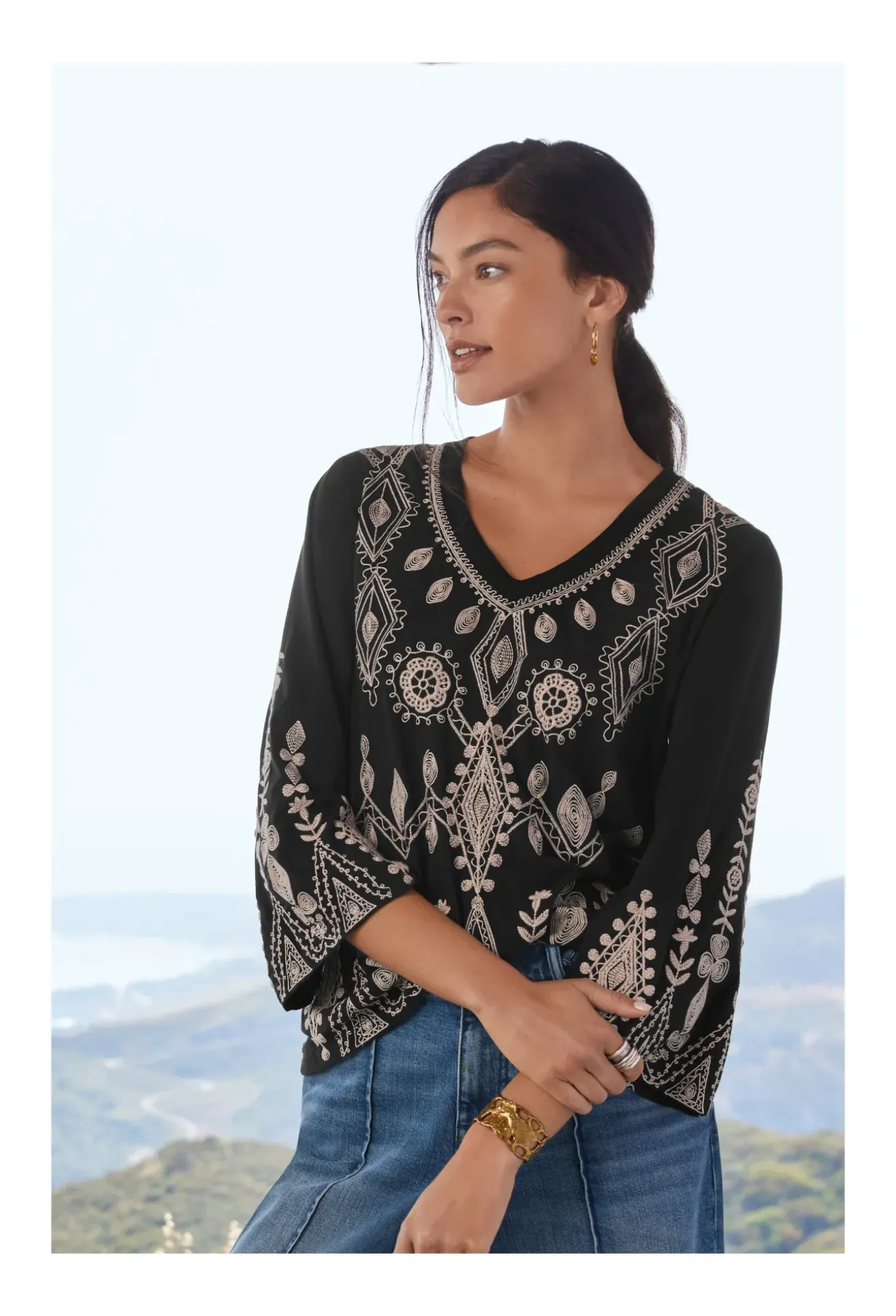 Liona V-Neck Kimono Sleeve Tee