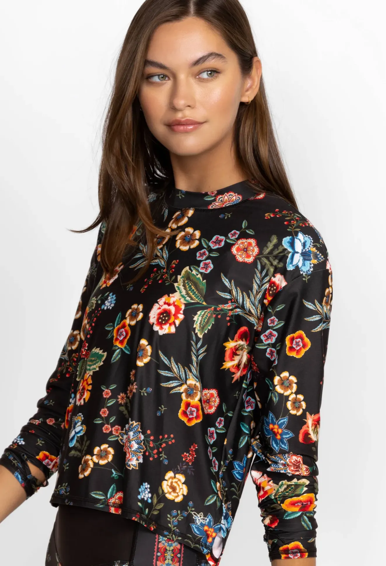 Mock Neck Step Hem Tee
