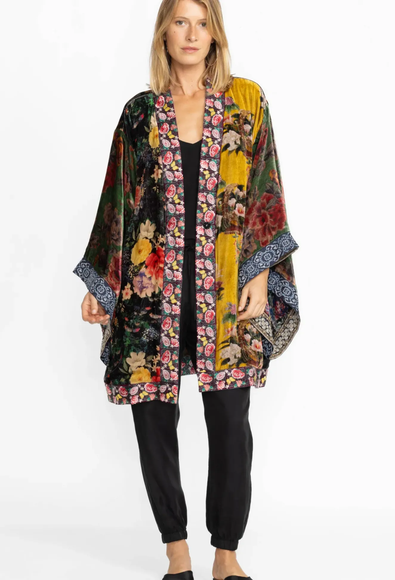 One Of A Kind Velvet Kimono- Black- Midi