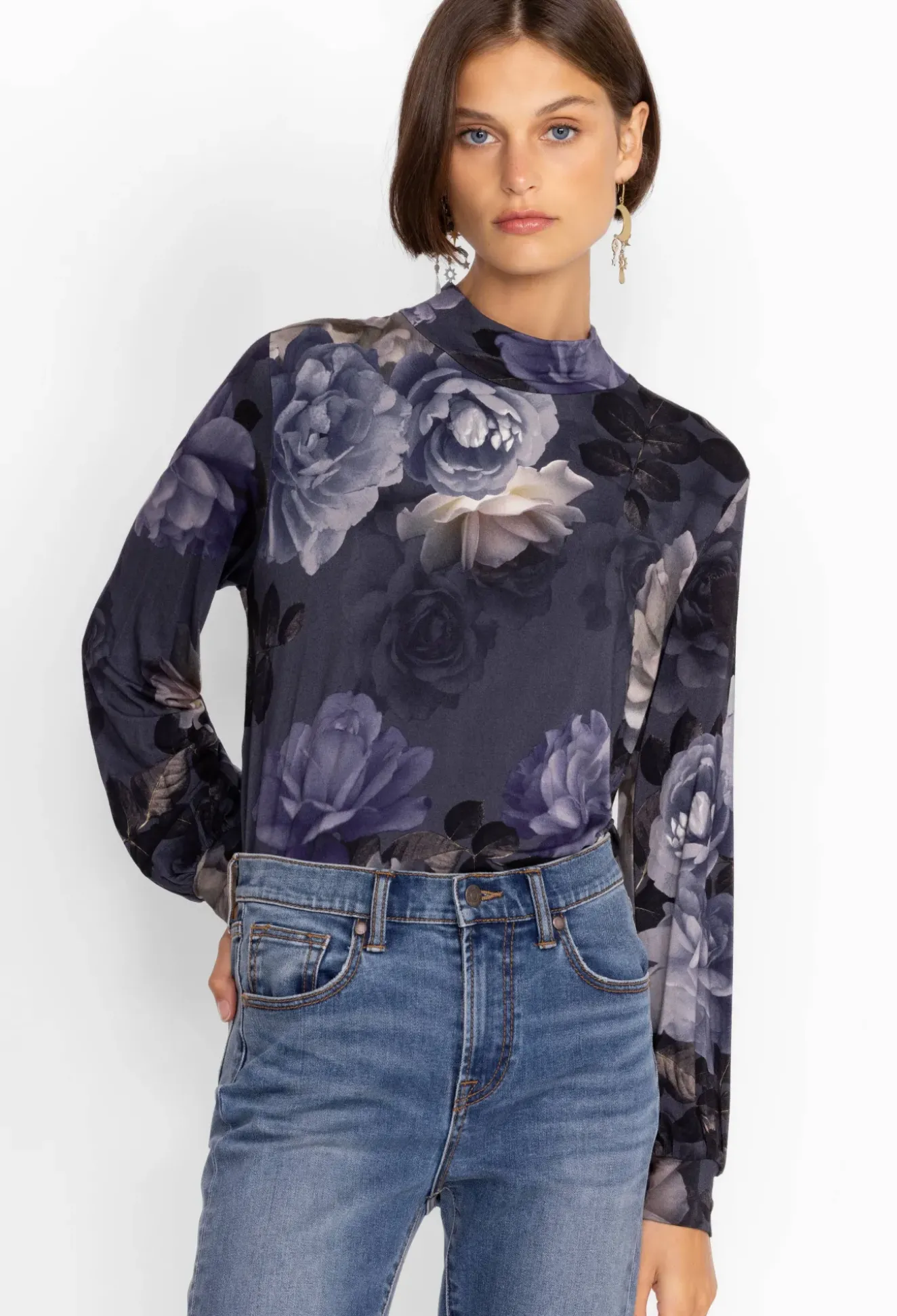 Puff Sleeve Mock Neck