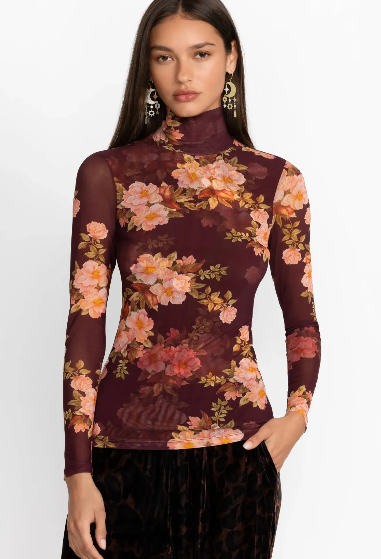 Rebecca Mesh Mock Neck Long Sleeve Tee Mesh Tee