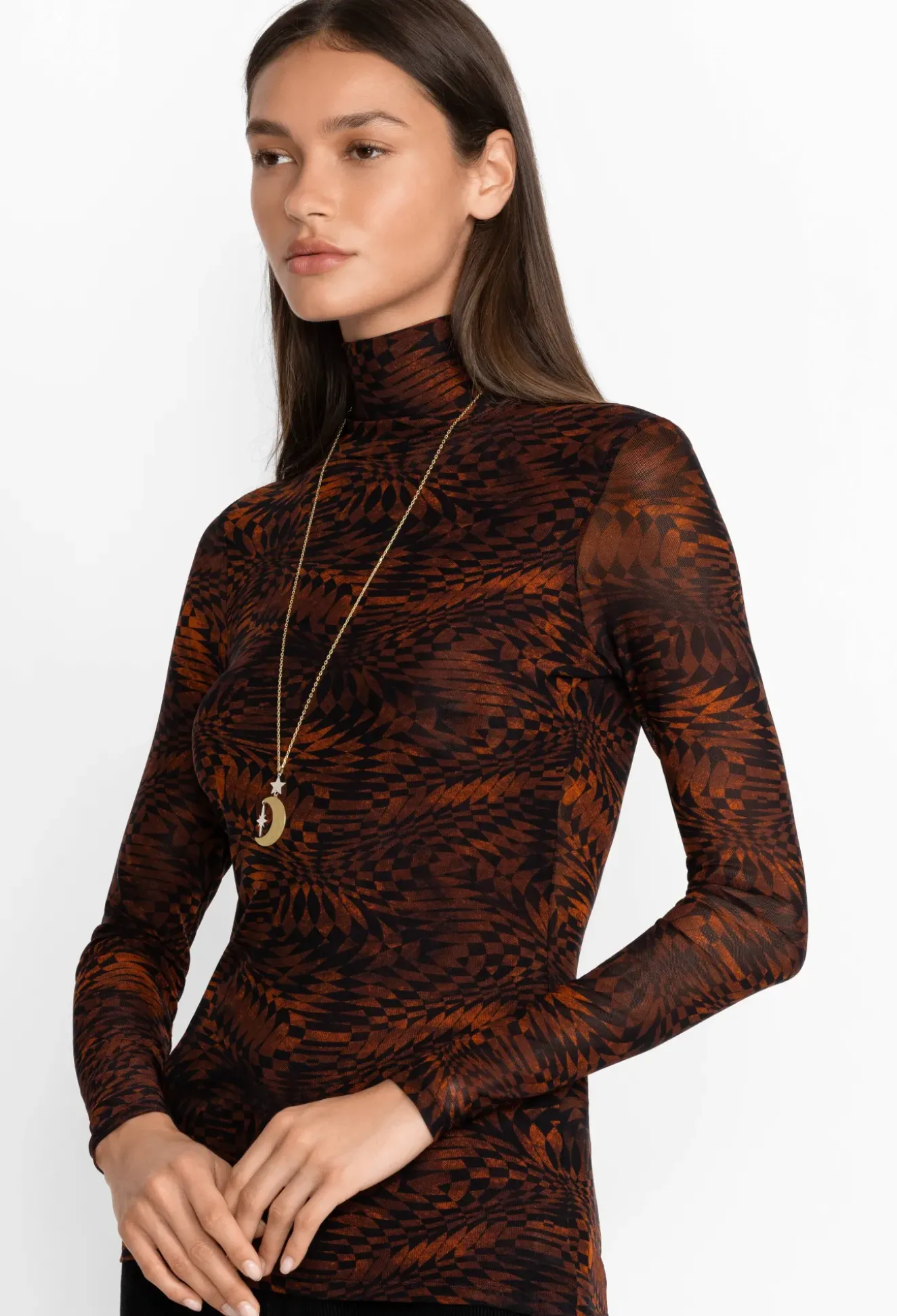 Rebecca Mesh Mock Neck Long Sleeve Tee