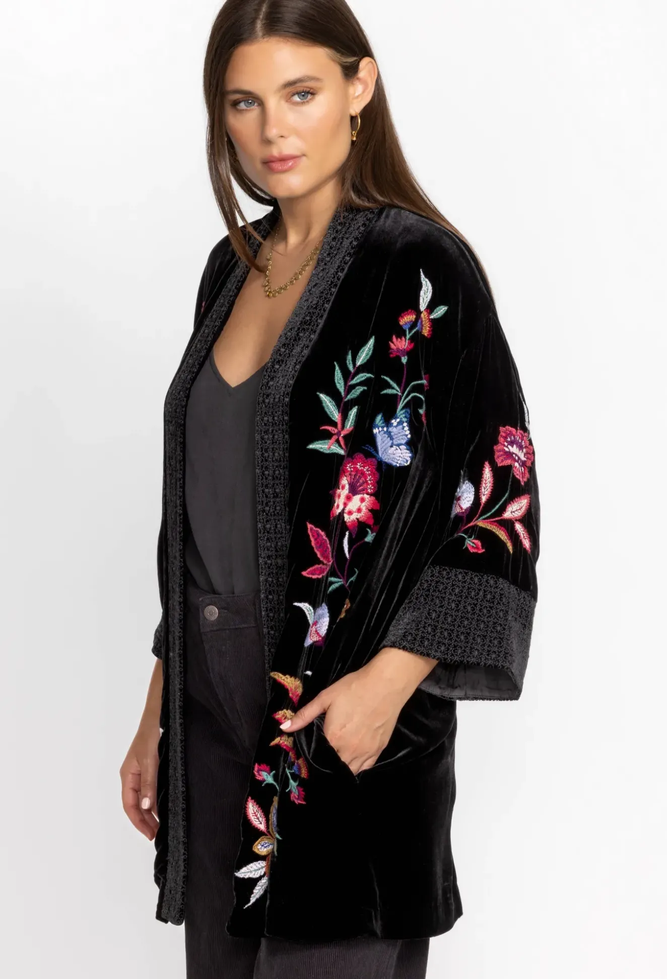 Sandra Wide Cuff Velvet Kimono