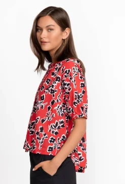 Shirred Neck Button Down Blouse