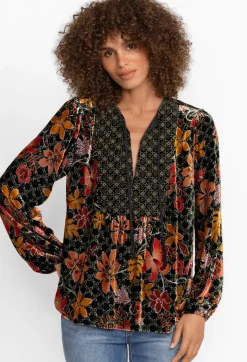 Velvet Curved Hem Blouse