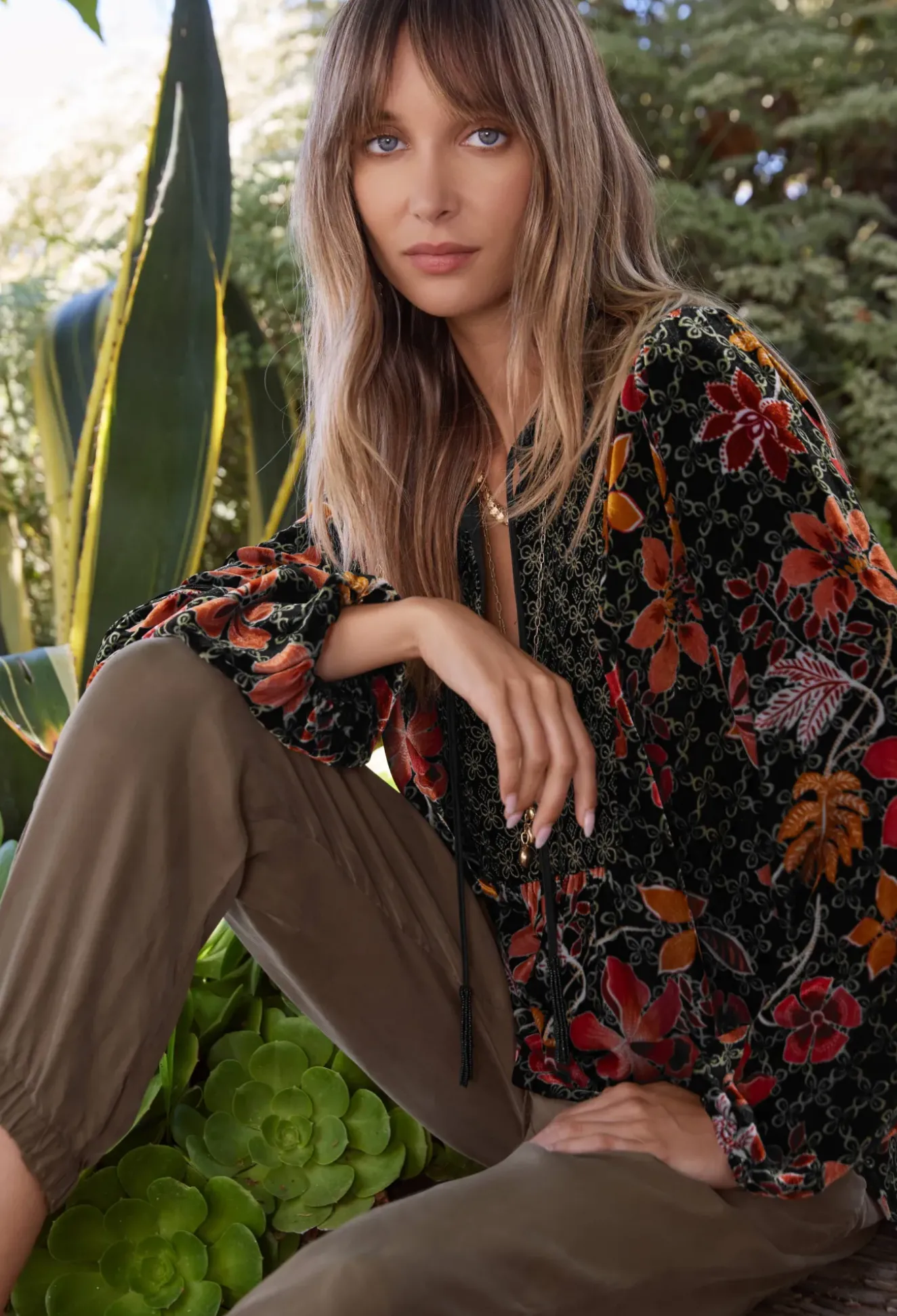 Velvet Curved Hem Blouse